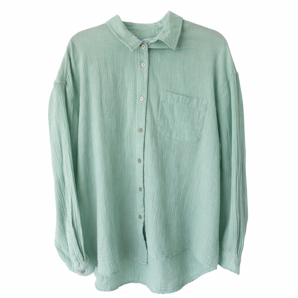 Time and Tru XL Mint Green Gauze Button Down Shirt 100% Cotton Oversized